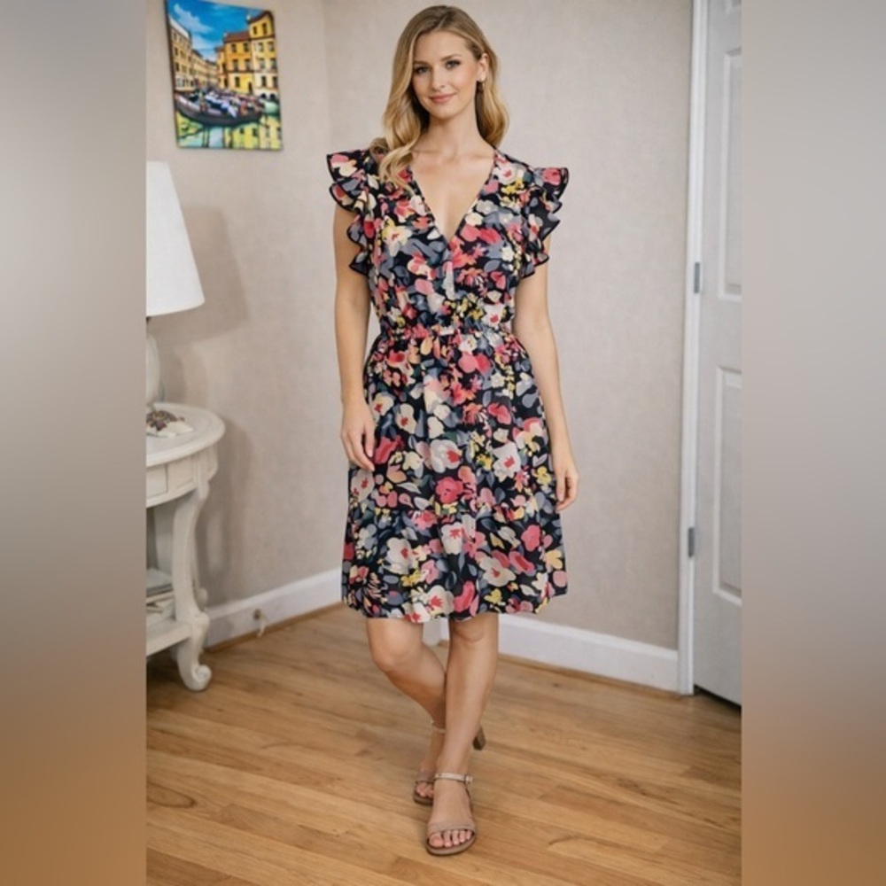 Floral Boho Tie-Waist Dress – Size Medium
